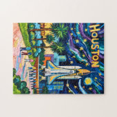 Houston Silhouette Ruimtevaartcentrum Raket Van Go Legpuzzel (Horizontaal)
