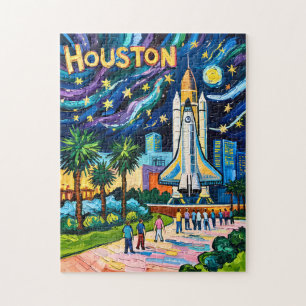 Houston Silhouette Ruimtevaartcentrum Raket Van Go Legpuzzel