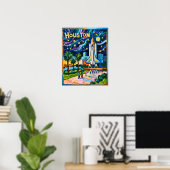 Houston Silhouette Space Center Raket Van Gogh Kin Poster (Thuiskantoor)