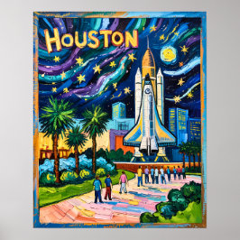 Houston Silhouette Space Center Raket Van Gogh Kin Poster