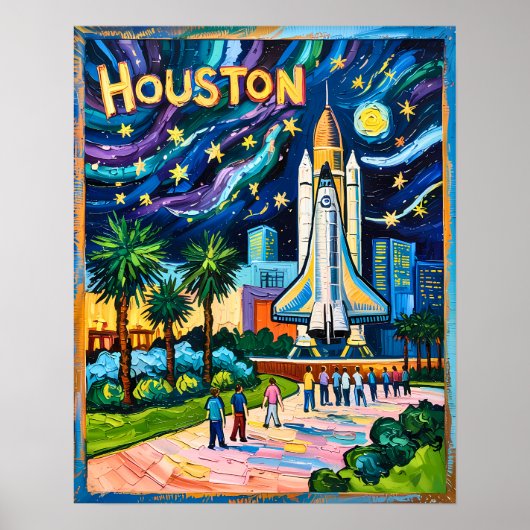 Houston Silhouette Space Center Raket Van Gogh Kin Poster (Voorkant)