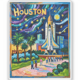 Houston Silhouette Space Center Raket Van Gogh Kin Sticker