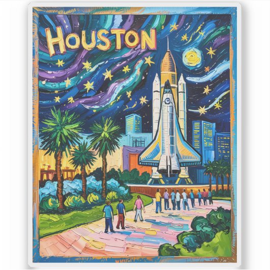Houston Silhouette Space Center Raket Van Gogh Kin Sticker (Voorkant)