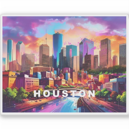 Houston Skyline Abstracte kunst Sticker (Voorkant)