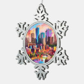 Houston Skyline Abstracte kunst Tin Sneeuwvlok Ornament (Rechts)