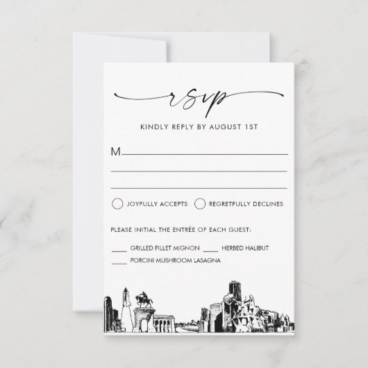 Houston Skyline Bruiloft RSVP Reactie Kaart (Voorkant)