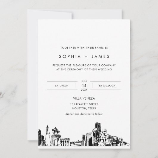 Houston Skyline bruiloft uitnodiging met foto (Voorkant)
