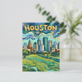 Houston Skyline Colorful Van Gogh Cityscape Briefkaart (Staand voorkant)