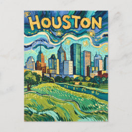 Houston Skyline Colorful Van Gogh Cityscape Briefkaart