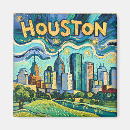 Houston Skyline Colorful Van Gogh Cityscape Magneet