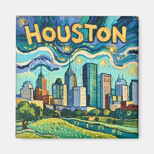 Houston Skyline Colorful Van Gogh Cityscape Magneet (Voorkant)