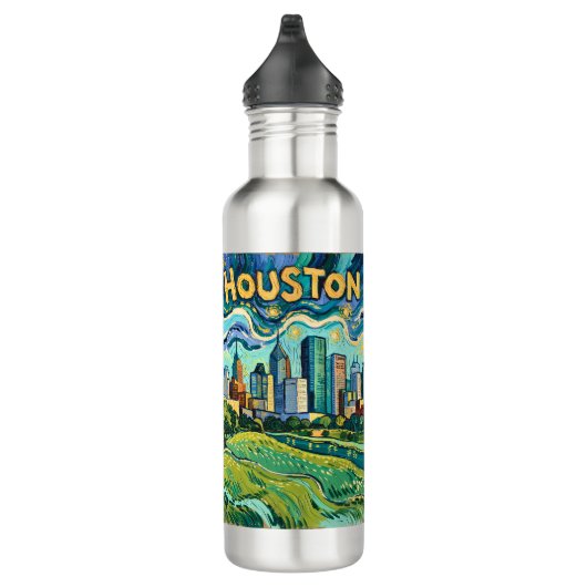 Houston Skyline Colorful Van Gogh Cityscape Waterfles (Rechts)