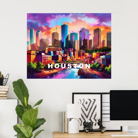 Houston Skyline Graffiti Art Poster (Thuiskantoor)