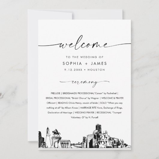 Houston Skyline huwelijksprogramma 5x7 platte Kaar Kaart (Voorkant)