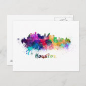 Houston skyline in waterverf briefkaart (Voorkant / Achterkant)