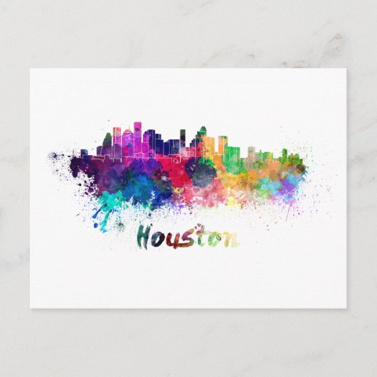 Houston skyline in waterverf briefkaart (Voorkant)