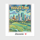 Houston Skyline Landmark Colorful Van Gogh Vintage Sticker (Vel)