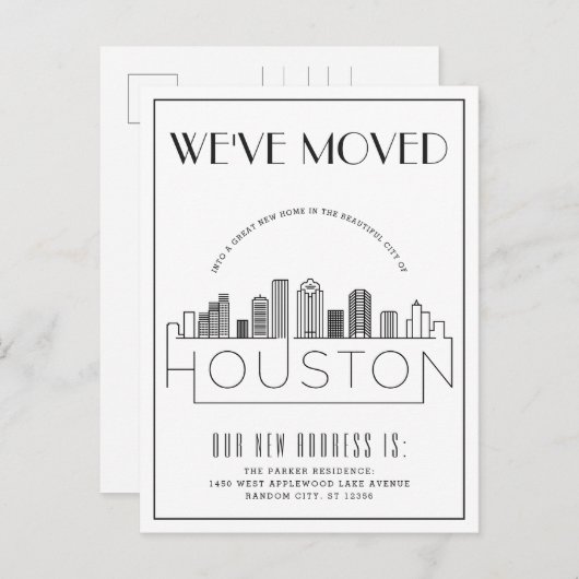 Houston Skyline Modern Deco Change of Address Aankondigingskaart (Voorkant / Achterkant)