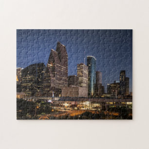 Houston Skyline   Nachtverlichting en foto van het Legpuzzel