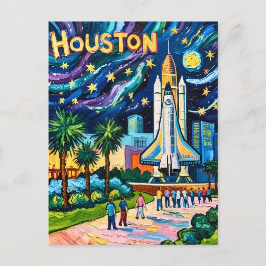 Houston Skyline Space Center Rocket Van Gogh Kids Briefkaart (Voorkant)