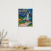 Houston Skyline Space Center Rocket Van Gogh Kids Poster (Keuken)