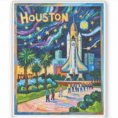 Houston Skyline Space Center Rocket Van Gogh Kids Sticker (Voorkant)