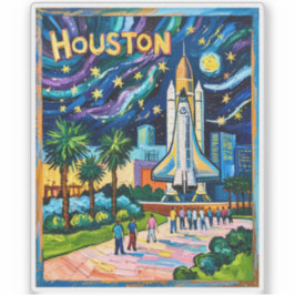 Houston Skyline Space Center Rocket Van Gogh Kids Sticker