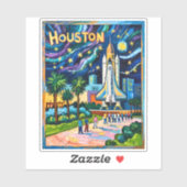 Houston Skyline Space Center Rocket Van Gogh Kids Sticker (Vel)