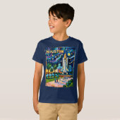 Houston Skyline Space Center Rocket Van Gogh Kids T-shirt (Voorkant volledig)
