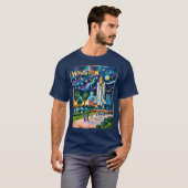 Houston Skyline Space Center Rocket Van Gogh Kids T-shirt (Voorkant volledig)