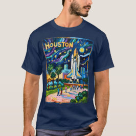 Houston Skyline Space Center Rocket Van Gogh Kids T-shirt