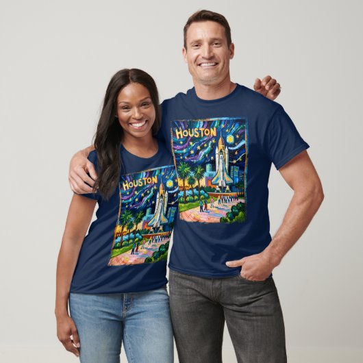 Houston Skyline Space Center Rocket Van Gogh Kids T-shirt (Unisex)