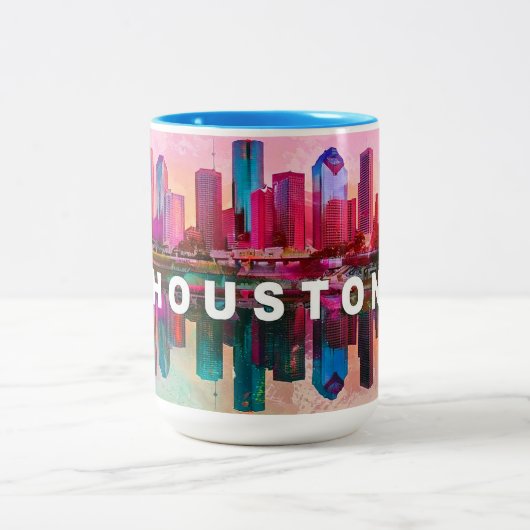 Houston Skyline Urban City Art Tweekleurige Koffiemok (Center)