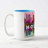 Houston Skyline Urban City Art Tweekleurige Koffiemok (Links)