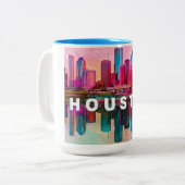 Houston Skyline Urban City Art Tweekleurige Koffiemok (Voorkant links)