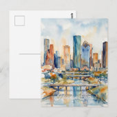 Houston Skyline water color Briefkaart (Voorkant / Achterkant)