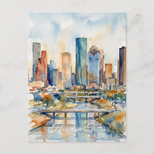 Houston Skyline water color Briefkaart (Voorkant)