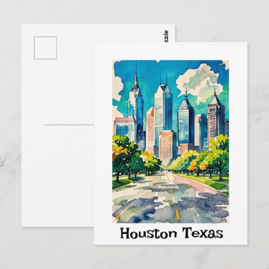 Houston Skyline water gekleurd Briefkaart (Voorkant / Achterkant)