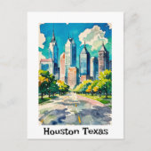Houston Skyline water gekleurd Briefkaart (Voorkant)