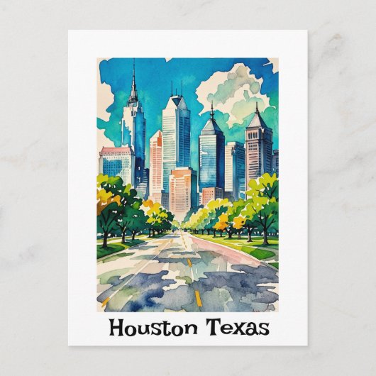 Houston Skyline water gekleurd Briefkaart (Voorkant)