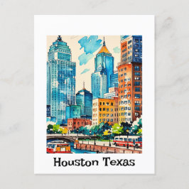 Houston Skyline waterverf Briefkaart