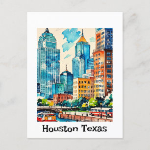 Houston Skyline waterverf Briefkaart