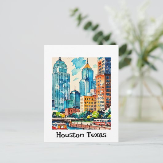 Houston Skyline waterverf Briefkaart (Staand voorkant)