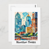 Houston Skyline waterverf Briefkaart (Voorkant / Achterkant)