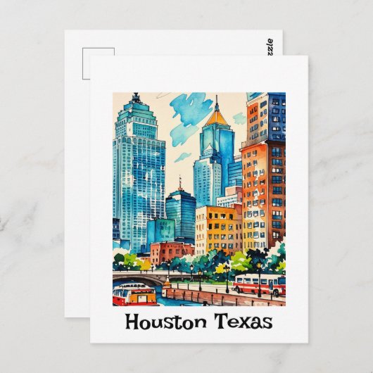 Houston Skyline waterverf Briefkaart (Voorkant / Achterkant)