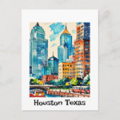 Houston Skyline waterverf Briefkaart (Voorkant)