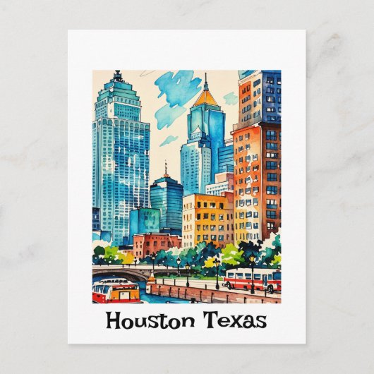 Houston Skyline waterverf Briefkaart (Voorkant)