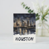 Houston Skyline waterverf Briefkaart (Staand voorkant)