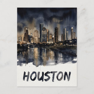 Houston Skyline waterverf Briefkaart