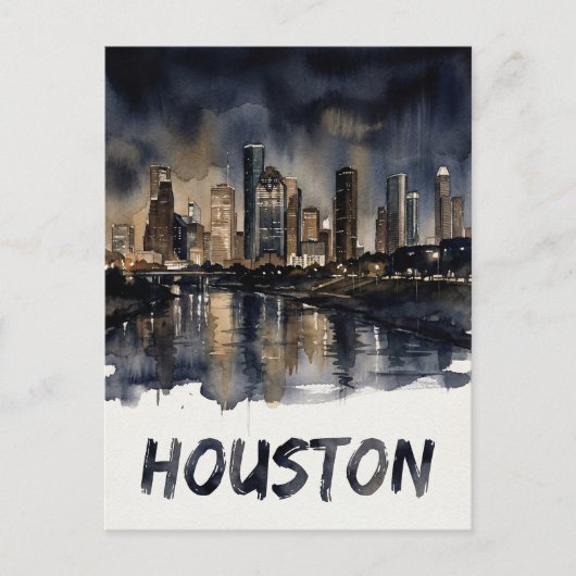 Houston Skyline waterverf Briefkaart (Voorkant)